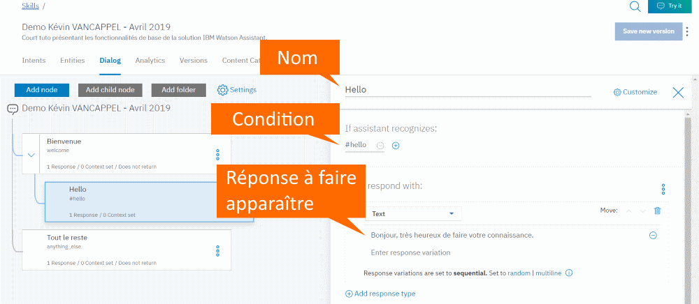 IBM Watson Assistant - Réponse bot