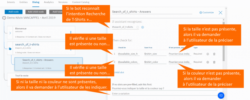 IBM Watson Assistant - Slot search of T-shirts