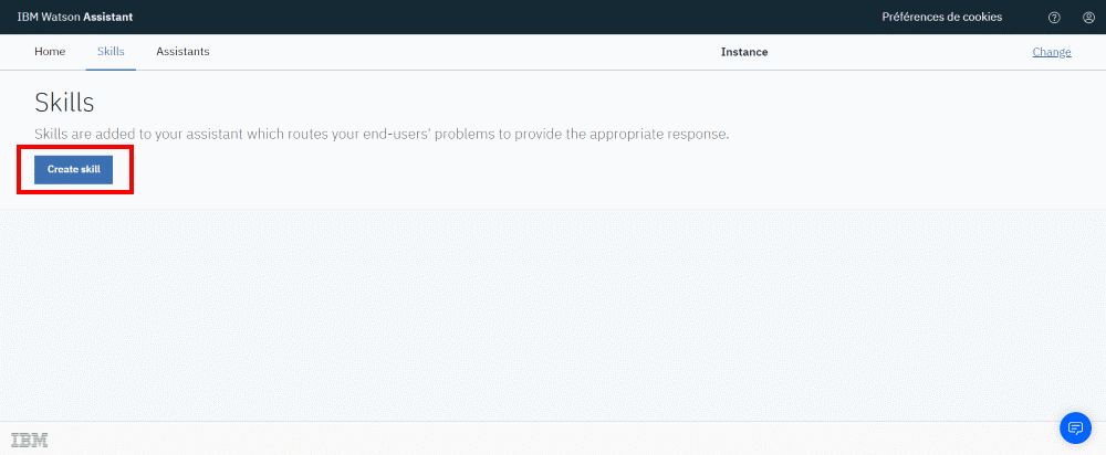 IBM Watson Assistant - Création d'une skill