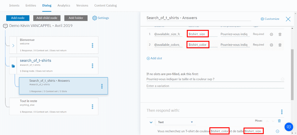 IBM Watson Assistant - Slot search of T-shirts 2