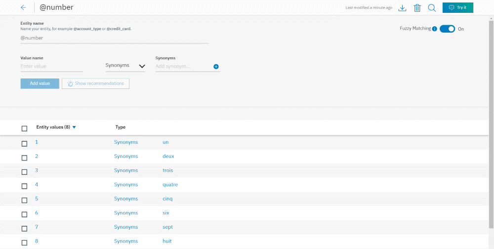 IBM Watson Assistant - Entity number classique