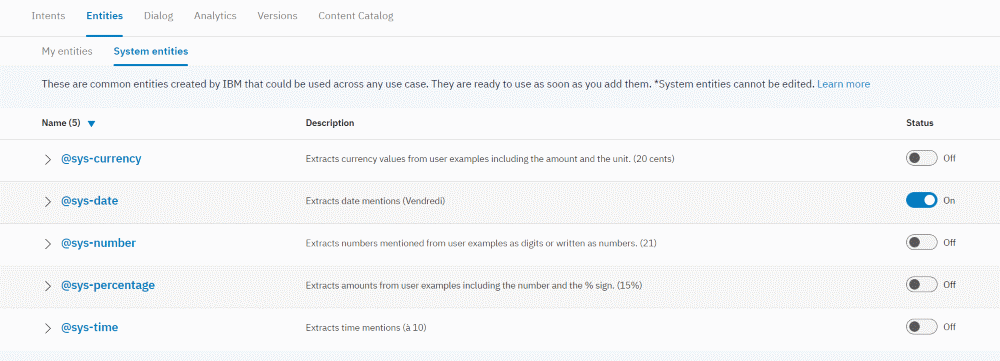 IBM Watson Assistant - Entity number system entities