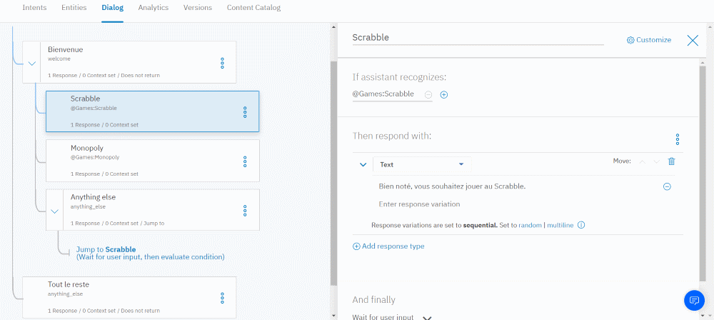IBM Watson Assistant - Dialog - Scrabble