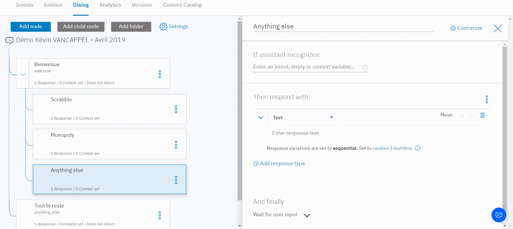 IBM Watson Assistant - Dialog - Not Scrabble or Monopoly