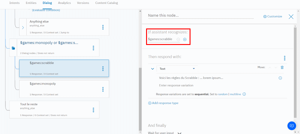 IBM Watson Assistant - Dialog - Open context editor - games_scrabble