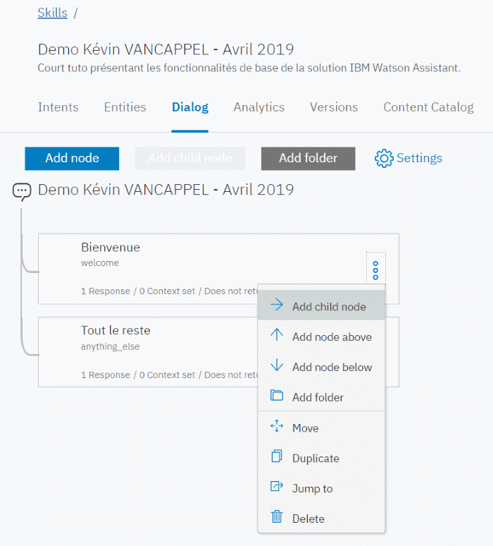IBM Watson Assistant - Add child node