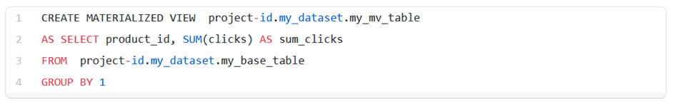 Code - Créer une vue matérialisée dans BigQuery