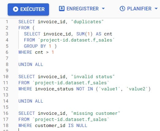 BigQuery - Petits volumes : lister les anomalies
