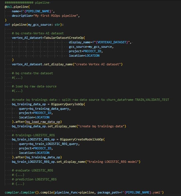 Pipeline d'entrainement d'un modèle BigQueryML LOGISTIC_REG